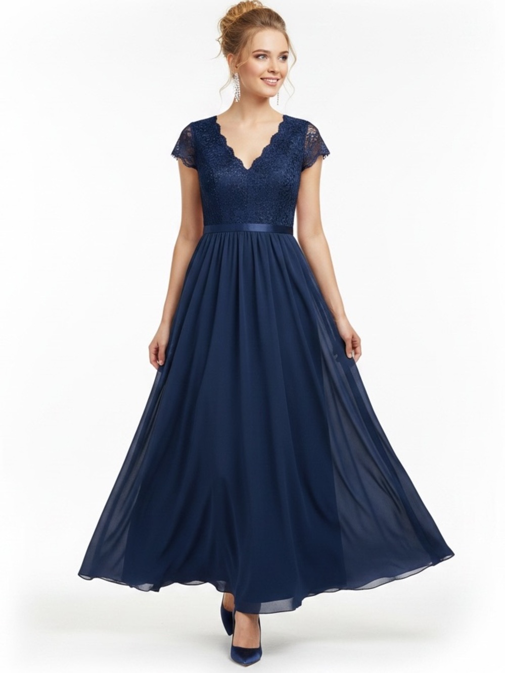 NWT Torrid Navy Blue Lace Chiffon Maxi Dress Formal Gown Size 16 Tall Flowy